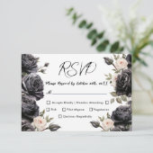 Gothic Vintag Black Dark Rose Hochzeit RSVP Karte (Stehend Vorderseite)