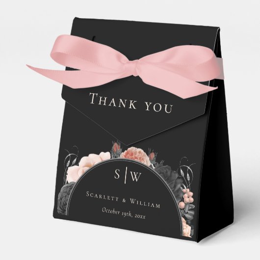 Gothic Vintag Black Wedding Danke Monogram Geschenkschachtel (Vorderseite)