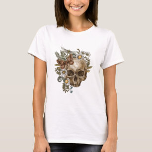 Gothic Vintag Blume Schädel und Schmetterlinge T-Shirt