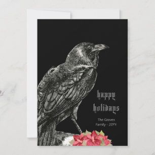 Gothic Vintag Crow Black Happy Holidays Card Feiertagskarte