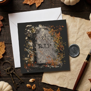 Gothic Vintag R.I.P. Kopfstein und Herbstlaub Karte