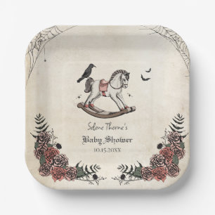 Gothic Vintag Rocking Horse Baby Shower Square Pappteller