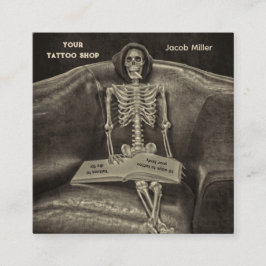 Gothic Vintag Sepia Skeleton Tattoo Shop Quadratische Visitenkarte