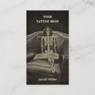 Gothic Vintag Sepia Skeleton Tattoo Shop Visitenkarte