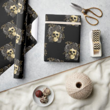 Gothic Vintag Skull Black & Gold Rose