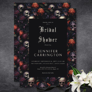 Gothic Vintage Floral & Totenköpfe Brautparty Einladung