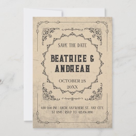 Gothic Vintage Hochzeit Save The Date (Vorderseite)