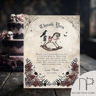Gothic Vintage Schaukelpferd Baby Shower Dankeskarte