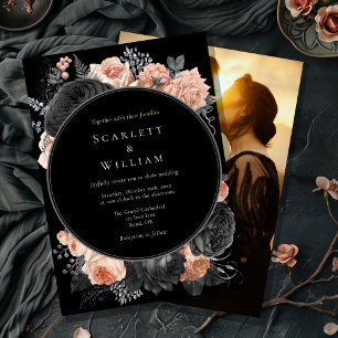 Gothic Vintage Schwarz Dunkle Blush-Hochzeitsfotos Einladung