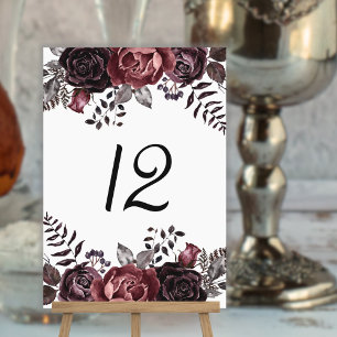 Gothic Vintage Schwarze dunkle Blumen Hochzeit Tischnummer