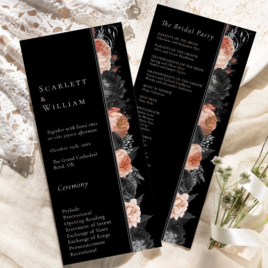 Gothic Vintage Schwarze einfache Hochzeit mit Rosé Programm
