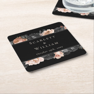 Gothic Vintage Schwarze Hochzeit mit Blush-Ton Rechteckiger Pappuntersetzer