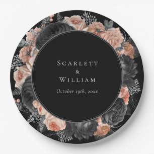 Gothic Vintage Schwarze Hochzeit mit Blush-Tönen Pappteller