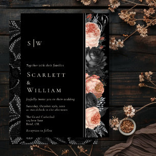 Gothic Vintage Schwarze Hochzeit mit Monogramm Einladung