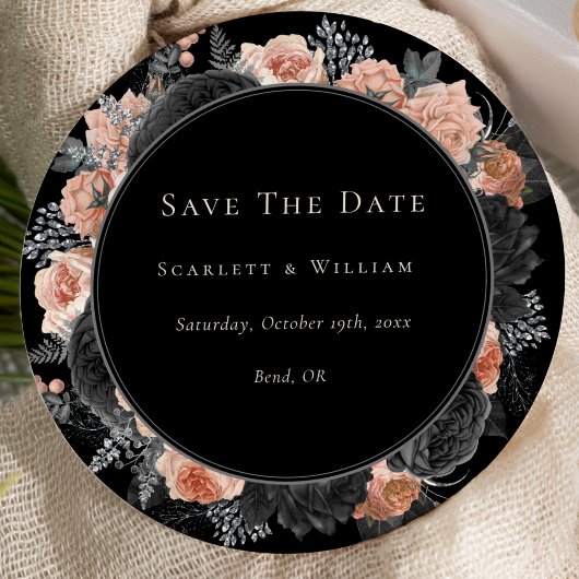Gothic Vintage Schwarze Hochzeit Rund Save The Date