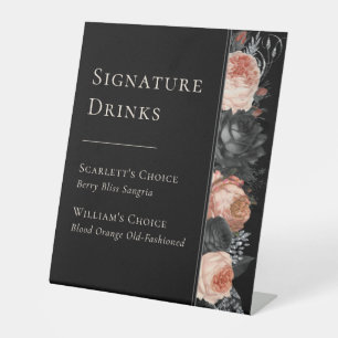 Gothic Vintage Schwarze Hochzeits-Signature-Drinks Sockelschild