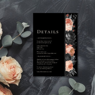 Gothic Vintage Schwarze Hochzeitsdetails mit Blush Begleitkarte