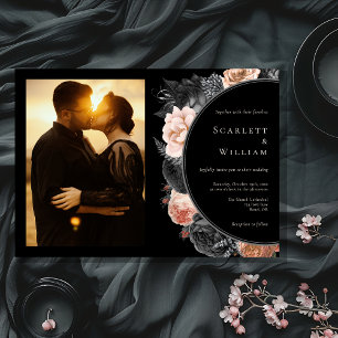 Gothic Vintage Schwarze horizontale Foto-Hochzeit Einladung