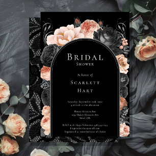 Gothic Vintage Schwarze Röte Bogen Brautparty Einladung