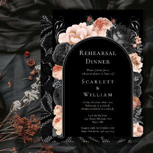 Gothic Vintage Schwarze Röte Bogen Hochzeitsprobe Einladung