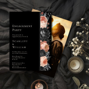 Gothic Vintage Schwarze Verlobungsparty mit Blush- Einladung