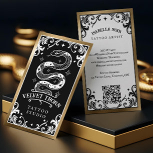 Gothic Vintage Schwarzes Gold Tattoo Artist Studio Visitenkarte