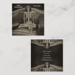Gothic Vintage Sepia Skelett Tattoo Shop Quadratische Visitenkarte