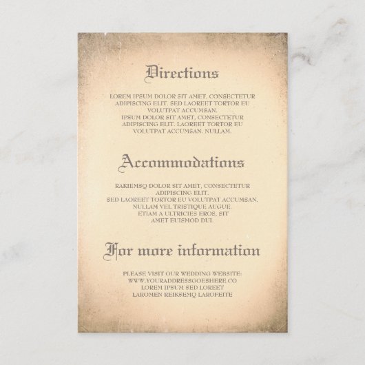 Gothic Vintage Wedding Details - Informationen Begleitkarte (Vorderseite)