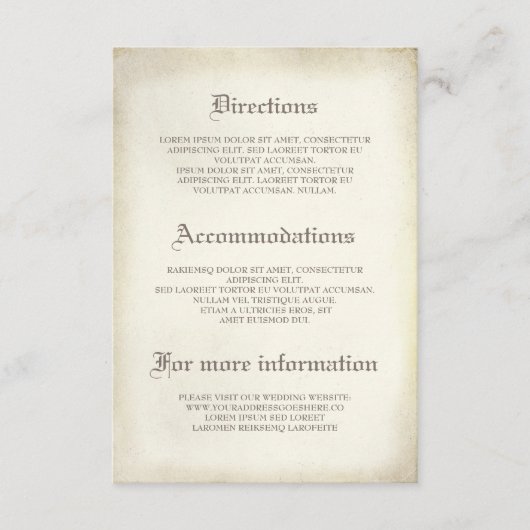 Gothic Vintage Wedding Details - Informationen Begleitkarte (Vorderseite)