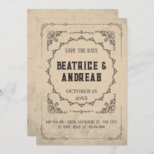 Gothic Vintage Wedding Save The Date (Vorne/Hinten)