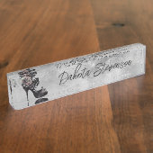 Gothic Vogue | Mute Pastel Rose Mode Stiletto Namensplakette (Seite)