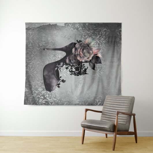 Gothic Vogue | Mute Pastel Rose Mode Stiletto Wandteppich (Beispiel (Horizontal))