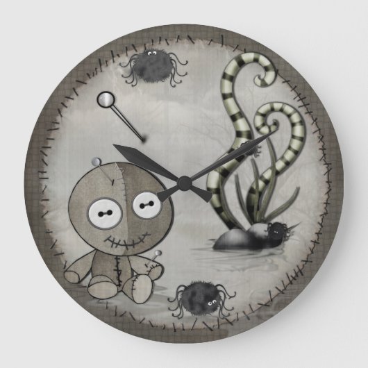 Gothic Voodoo Doll Folk Art Große Wanduhr (Vorderseite)