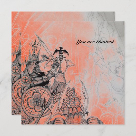 GOTHIC WARRIOREN, schwarz-weiß, rotes Silberpapier Einladung (Vorne/Hinten)