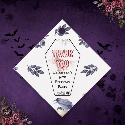 Gothic Watercolor-Coffin Skull Raven-Rose Geburtst Geschenkanhänger