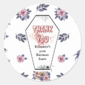 Gothic Watercolor-Coffin Skull Raven-Rose Geburtst Runder Aufkleber (Vorderseite)