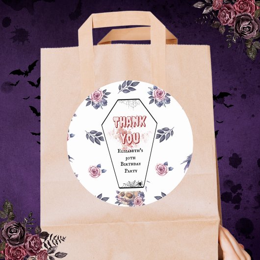 Gothic Watercolor-Coffin Skull Raven-Rose Geburtst Runder Aufkleber