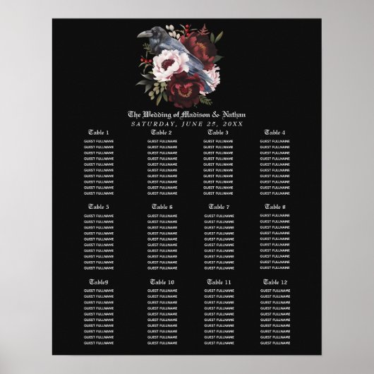 Gothic Watercolor Raven Wedding Seating Chart Poster (Vorne)