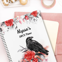 Gothic Watercolor Rose Raven Monogram Kalender Planer