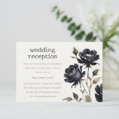 Gothic Watercolor Schwarze Rose Hochzeitsempfang Begleitkarte (Stehend Vorderseite)