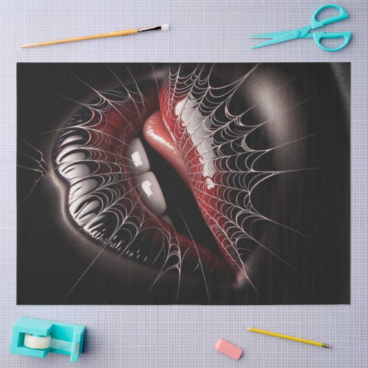 Gothic Webbed Bitten Lips Art Decoupage Seidenpapier (Basteln)