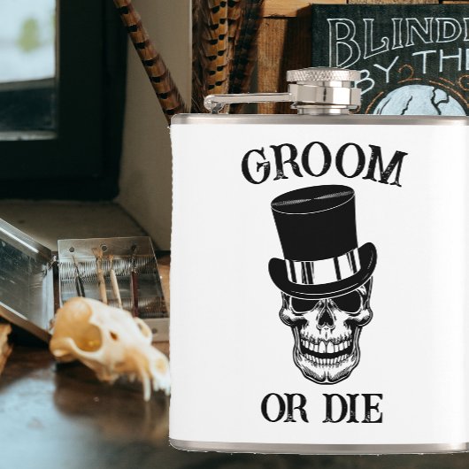 Gothic Wedding Bachelor Party Groom Custom Skull Flachmann