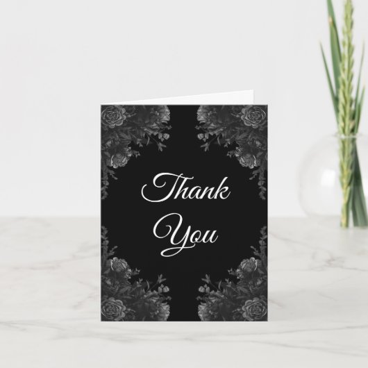 Gothic Wedding Black and Grey Rose Dankeschön Card Dankeskarte (Vorderseite)