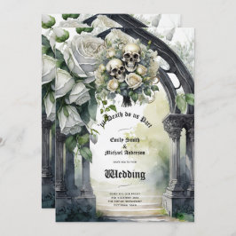 Gothic Wedding Black and White Roses Skulls Bloral Einladung