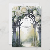 Gothic Wedding Black and White Roses Skulls Bloral Einladung (Rückseite)