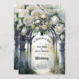 Gothic Wedding Black and White Roses Skulls Bloral Einladung