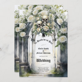 Gothic Wedding Black and White Roses Skulls Bloral Einladung