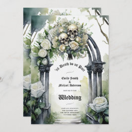 Gothic Wedding Black and White Roses Skulls Bloral Einladung