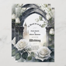 Gothic Wedding Black and White Roses Skulls Bloral