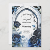 Gothic Wedding Black Blue Rose Arch Alternative Einladung (Vorderseite)